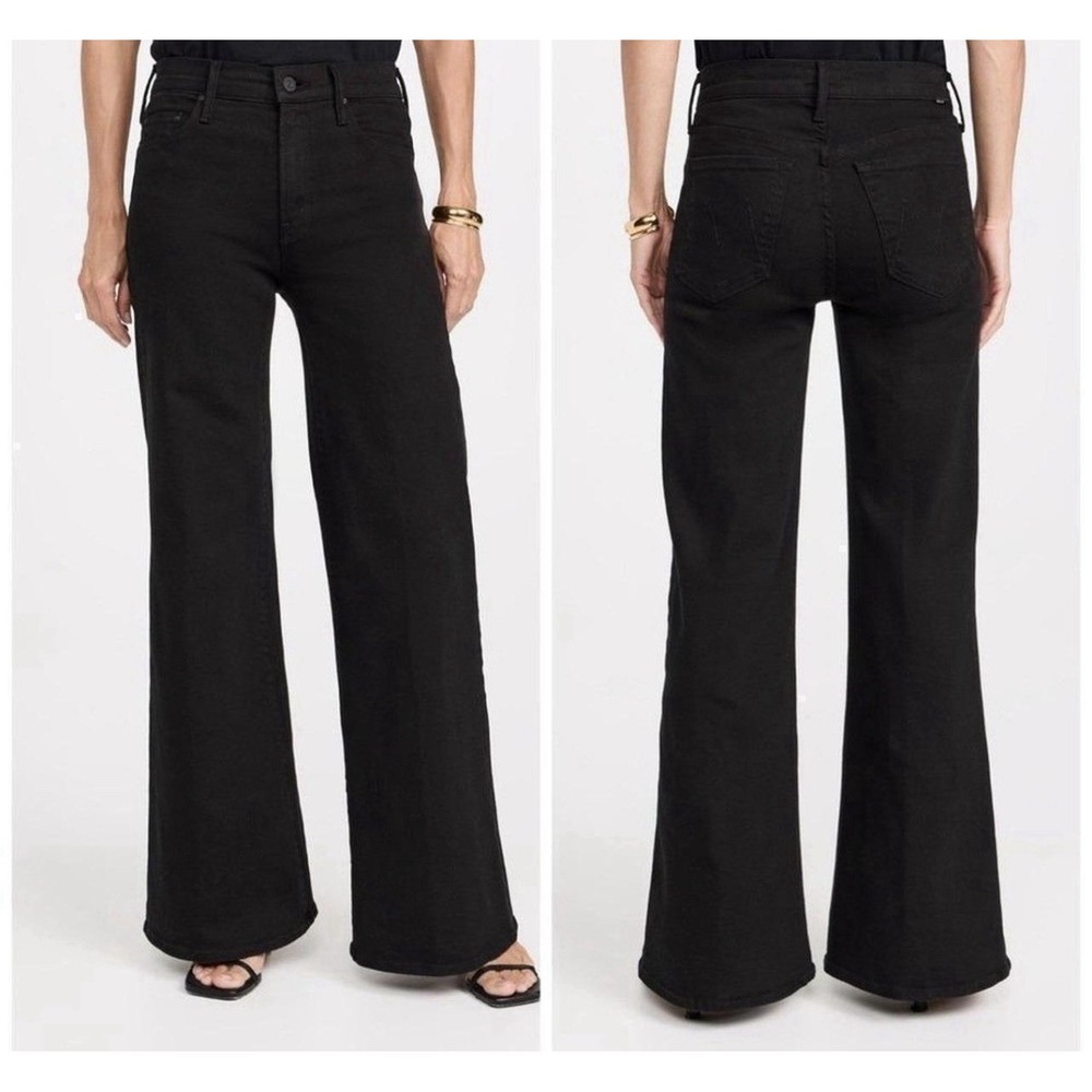 Mother The Twister Sneak Black Denim Crop Wide Leg Jeans Raw Hem Size 27